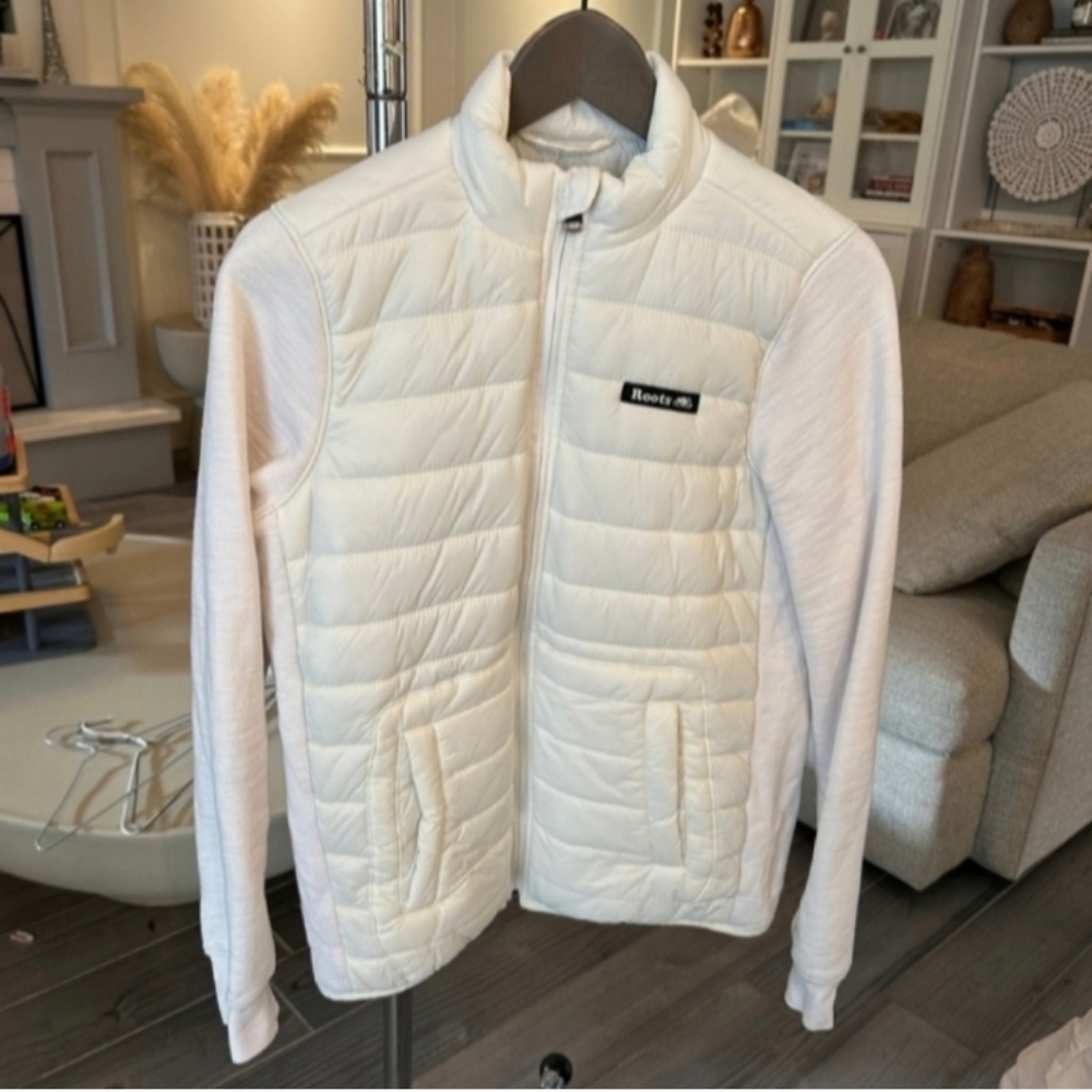 New Roots Womens White Hybrid Puffer Sweatshirt Jacket In Size Small